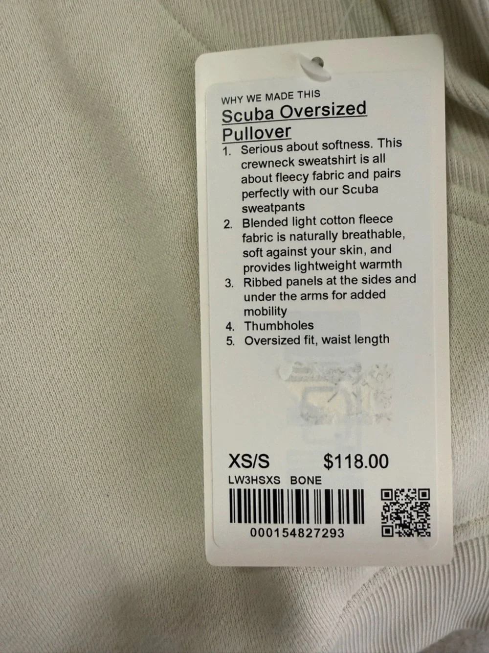 Lululemon Scuba Oversized Pullover Wordmark Bone XS/S NWT